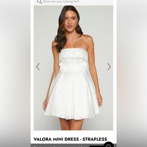 Showpo- white satin fit and flare strapless dress
